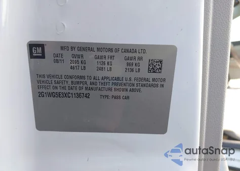 2012 Chevrolet Impala Lt from USA, damaged, VIN 2G1WG5E3XC1136742